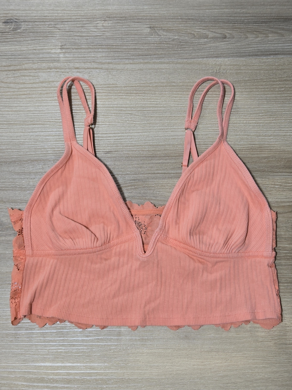 aerie Ribbed Lace-Trim Bralette in Coral/salmon